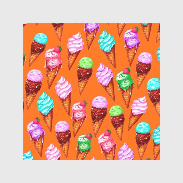 Скатерть «Мороженое на оранжевом фоне. Мороженки в рожках»