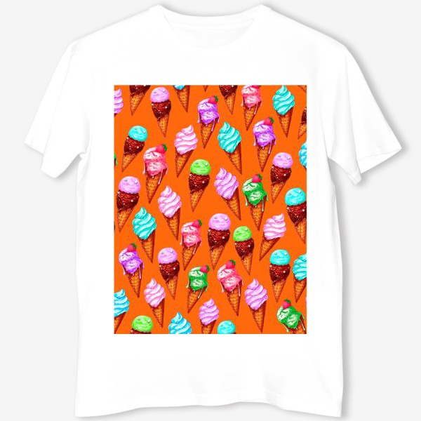 Футболка «Мороженое на оранжевом фоне. Мороженки в рожках»