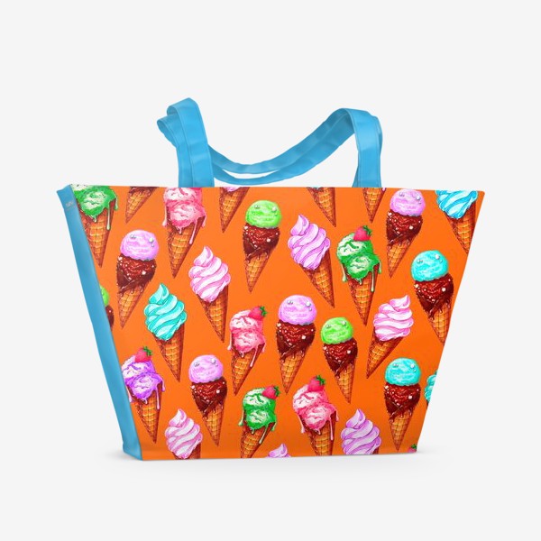 Пляжная сумка «Мороженое на оранжевом фоне. Мороженки в рожках»