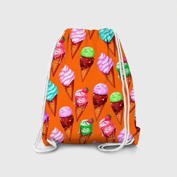 Рюкзак «Мороженое на оранжевом фоне. Мороженки в рожках»