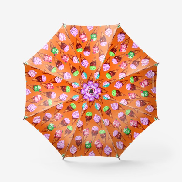 Зонт «Мороженое на оранжевом фоне. Мороженки в рожках»