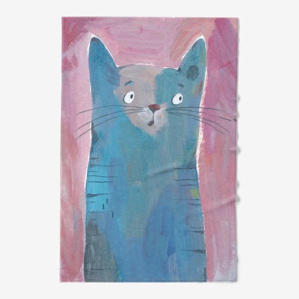 Полотенце «Кот серо-голубой полосатый. Гуашь, акрил.»
