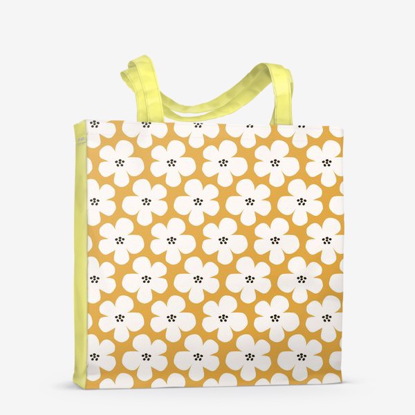 Сумка-шоппер «Абстрактные белые цветы на желтом фоне»