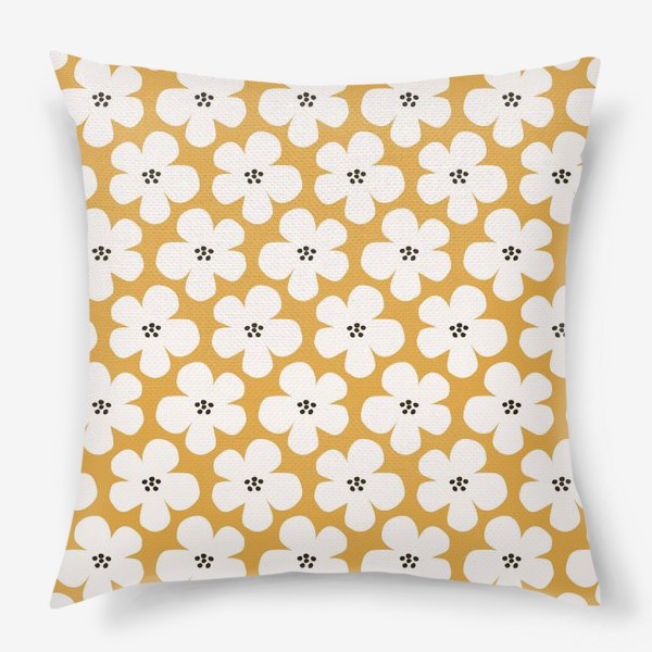 Подушка «Абстрактные белые цветы на желтом фоне»
