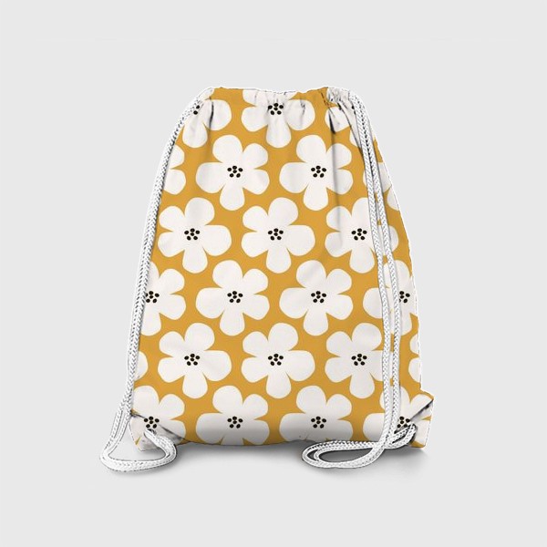 Рюкзак «Абстрактные белые цветы на желтом фоне»