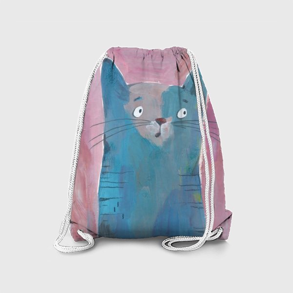 Рюкзак «Кот серо-голубой полосатый. Гуашь, акрил.»