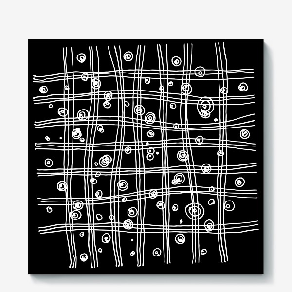 Холст «абстрактная текстура из линий изогнутых и кругов. множество линий и кругов, нарисованные белые линии на черном»