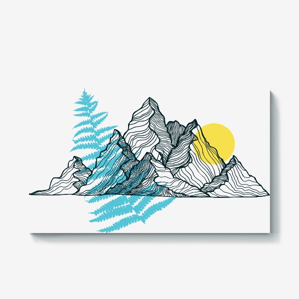 Холст «Горы, солнце и папоротник 2»