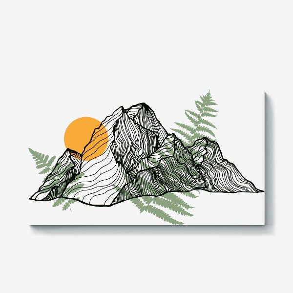 Холст «Горы, солнце и папоротник 3»