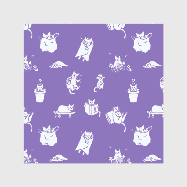 Шторы «Много котиков на сиреневом »
