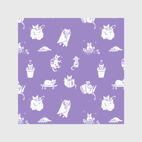 Скатерть «Много котиков на сиреневом »