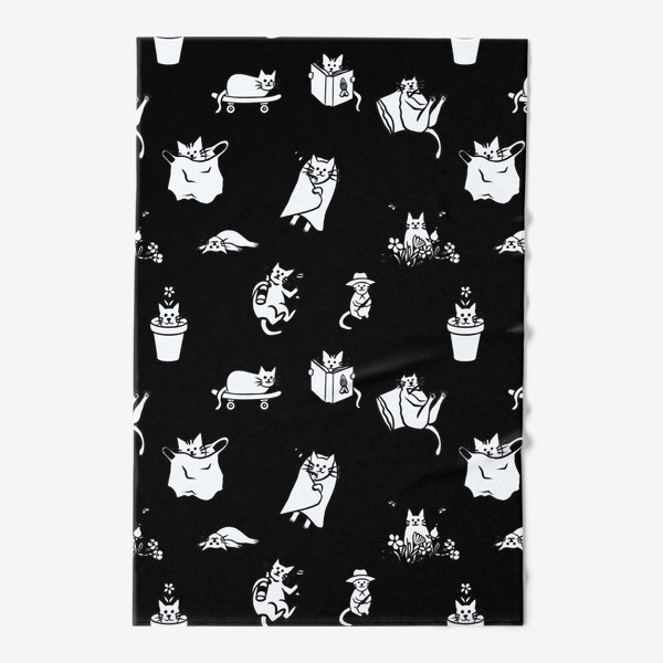 Полотенце «Много котиков на черном»