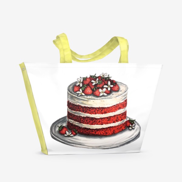 Пляжная сумка «Торт "Красный бархат" с клубникой»