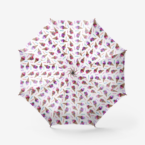 Зонт «Мороженое и конфеты. Мороженное в рожках и полосатые конфетки  »