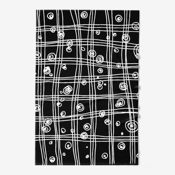 Полотенце «абстрактная текстура из линий изогнутых и кругов. множество линий и кругов, нарисованные белые линии на черном»