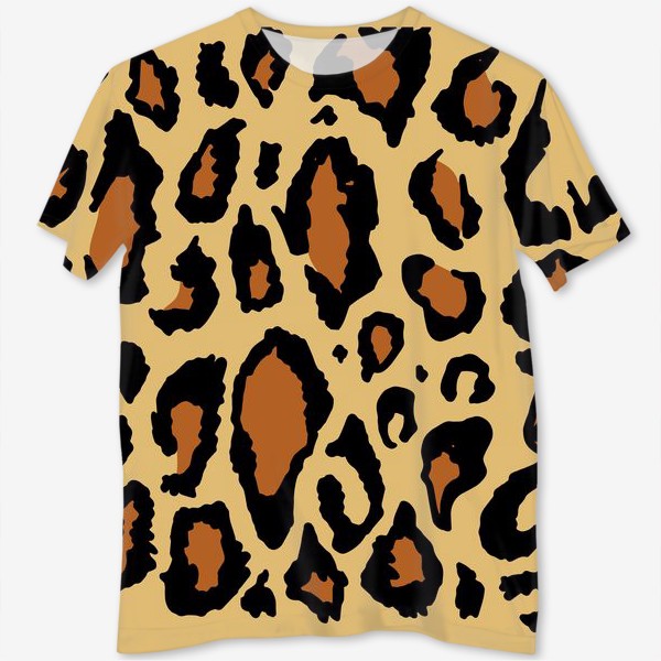 Футболка с полной запечаткой «леопард узор из черных неровных пятен и коричневого цвета на песочном фоне . текстура леопардовой шкуры. »