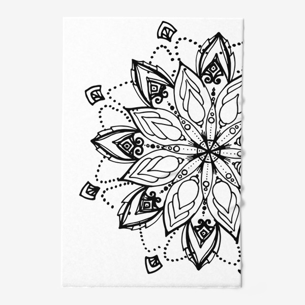 Полотенце &laquo;мандала. черный скетч круглого орнамента, стилизованного цветка с точками и завитками&raquo;