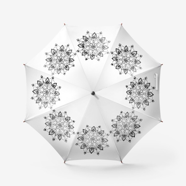 Зонт «мандала. черный скетч круглого орнамента, стилизованного цветка с точками и завитками»