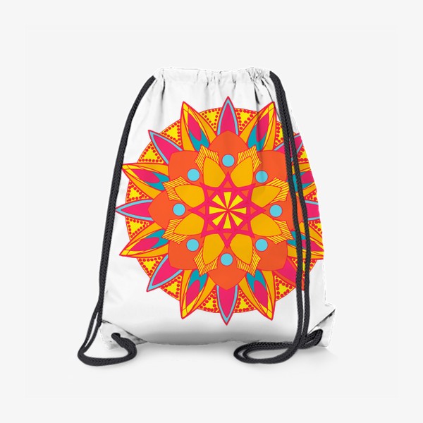 Рюкзак «мандала симметричный круговой узор в ярких цветах  оранжевые, розовые и голубые. рисунок винтажной мандалы»