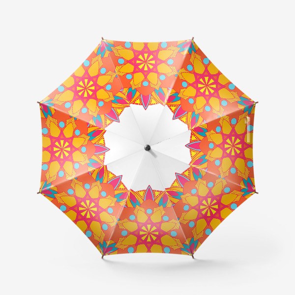 Зонт «мандала симметричный круговой узор в ярких цветах  оранжевые, розовые и голубые. рисунок винтажной мандалы»