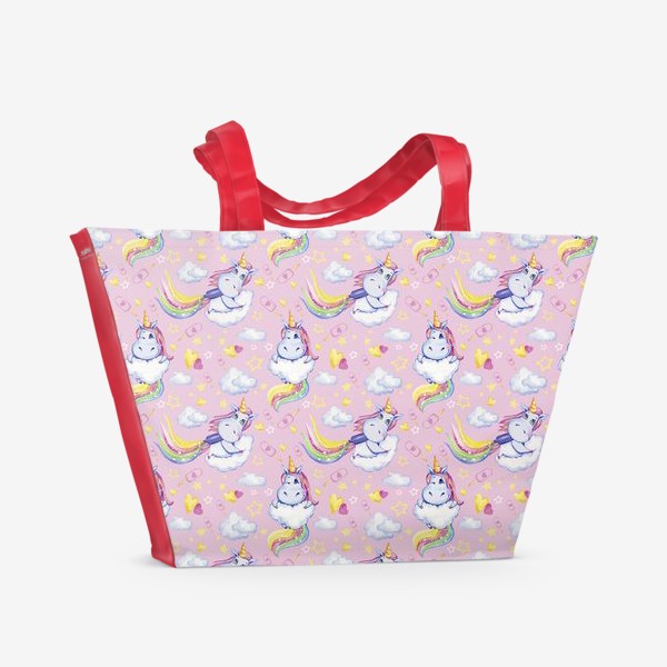 Пляжная сумка «Паттерн единороги реактивные розовый»