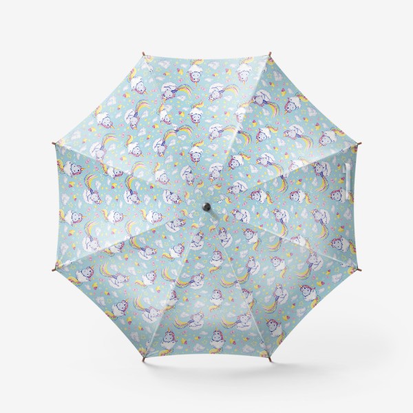 Зонт «Паттерн единороги реактивные бирюза»