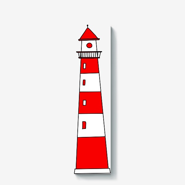 Холст «рисунок маяка в красно белую полоску. морской маяк рисунок »