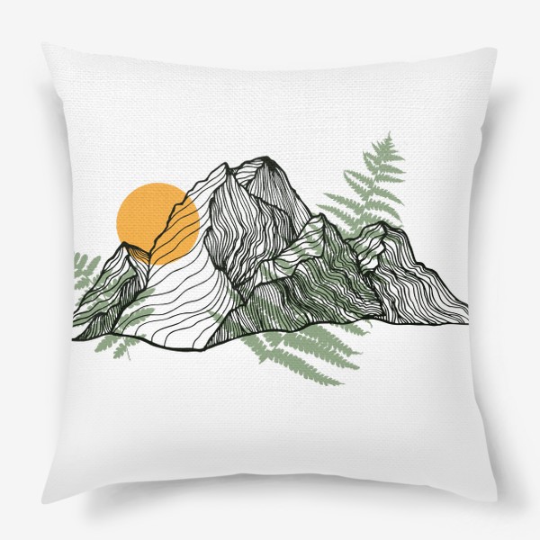 Подушка «Горы, солнце и папоротник 3»