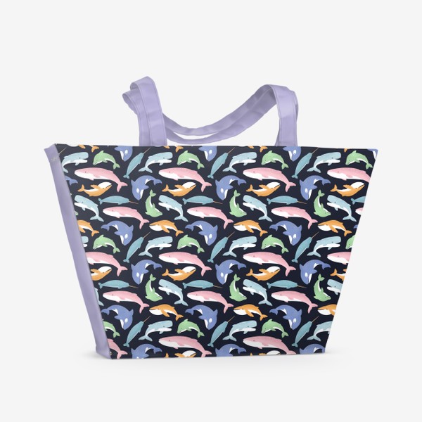 Пляжная сумка «Киты, дельфины, косатки (морской паттерн)»