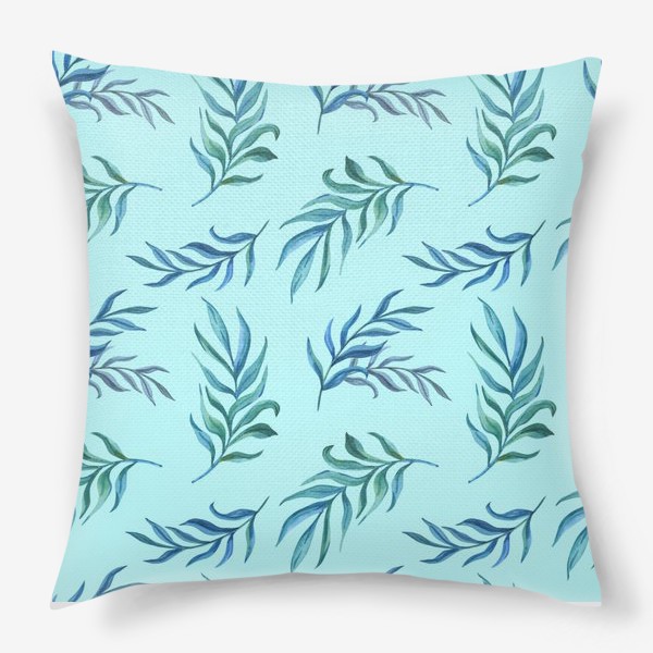 Подушка «Голубой принт с тропическими ветками»