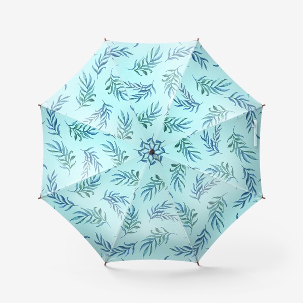Зонт «Голубой принт с тропическими ветками»