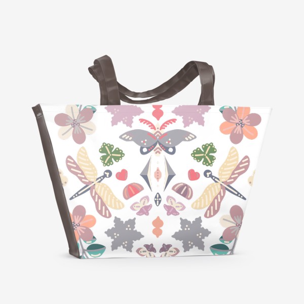 Пляжная сумка «Коллекция "Летнее настроение". Цветочные фантазии, мотылёк и стрекоза»