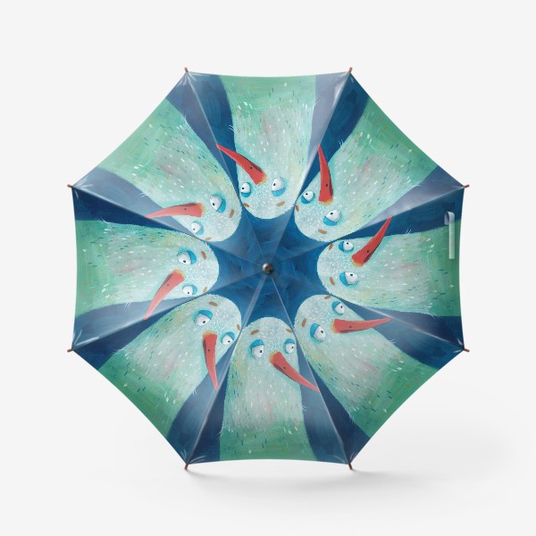 Зонт «Птиц на синем фоне с облаками. Акрил, смешанная техника»