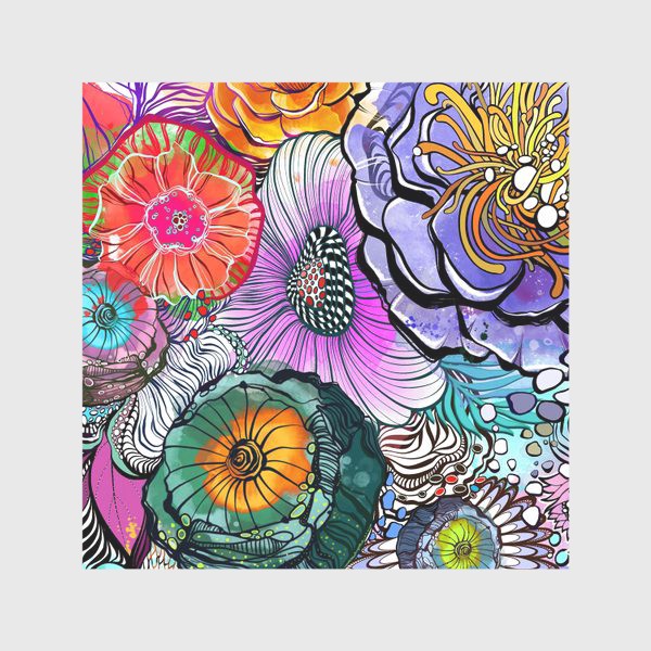 Скатерть «Фантазийная акварельная цветочная поляна»