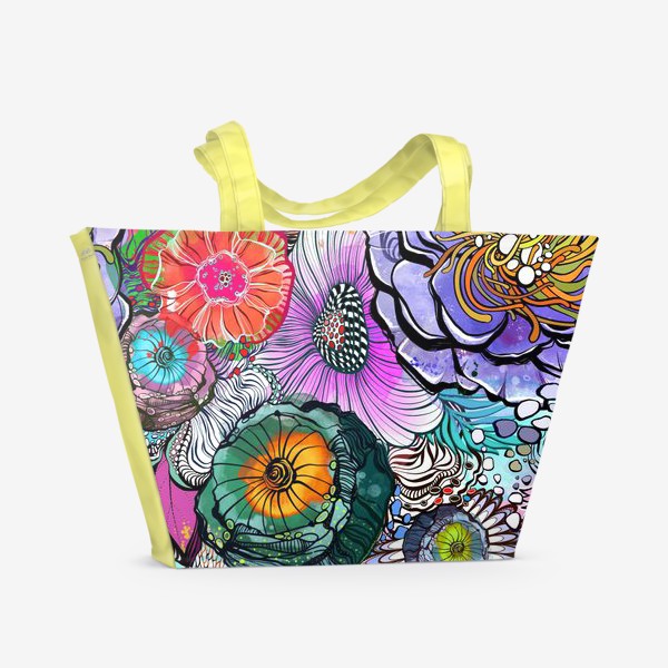 Пляжная сумка «Фантазийная акварельная цветочная поляна»