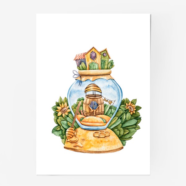 Постер «Акварельная иллюстрация. Волшебные домики. Подарок на день рождения ребенка.»