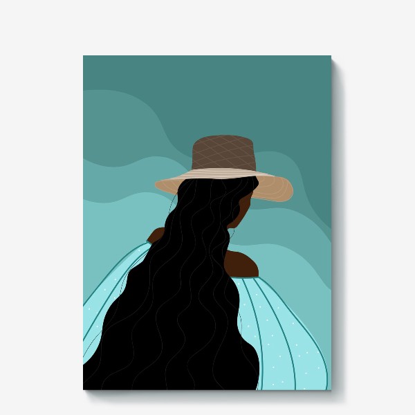Холст &laquo;Девушка в шляпке и платье у моря&raquo;