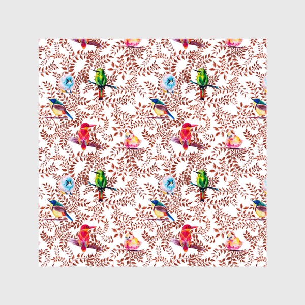Шторы «Тропические птички, акварельная композиция с цветами и птицами, бесшовный паттерн»