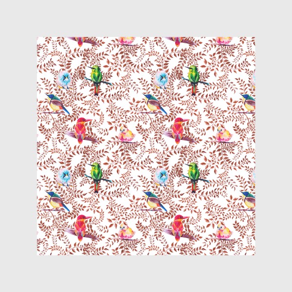 Скатерть «Тропические птички, акварельная композиция с цветами и птицами, бесшовный паттерн»