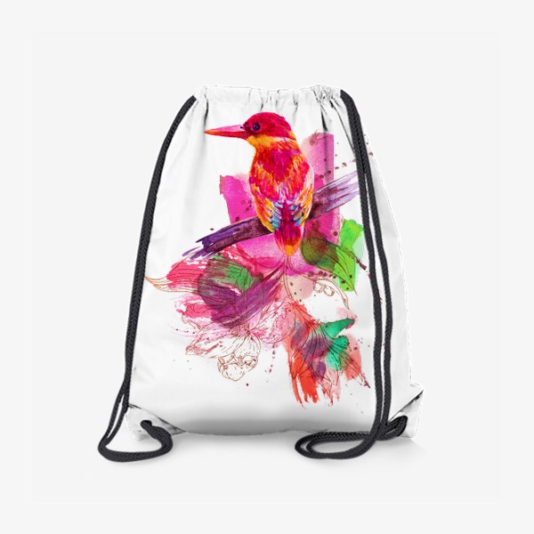 Рюкзак «Тропическая птичка, акварельная композиция с цветами и брызгами»