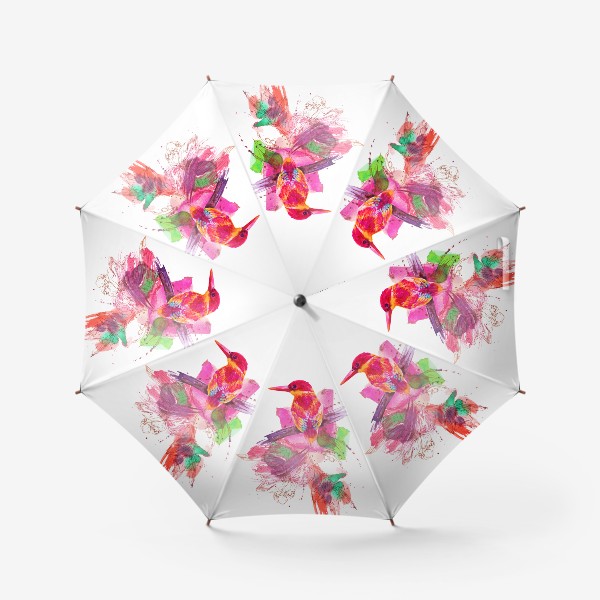 Зонт «Тропическая птичка, акварельная композиция с цветами и брызгами»