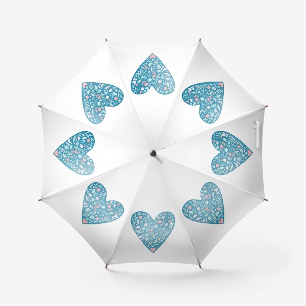 Зонт &laquo;голубое сердечко с простыми растениями и цветочками в светло голубых и розовых цветах. дудл цветы и веточки&raquo;