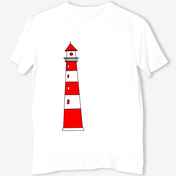 Футболка «рисунок маяка в красно белую полоску. морской маяк рисунок »
