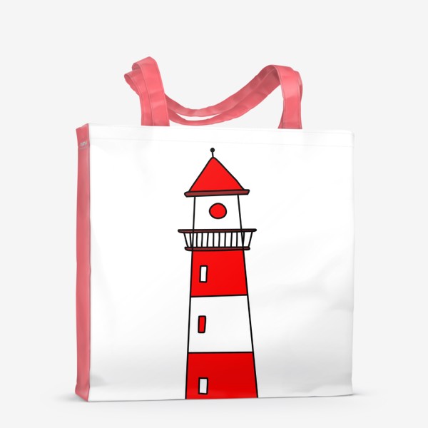 Сумка-шоппер «рисунок маяка в красно белую полоску. морской маяк рисунок »