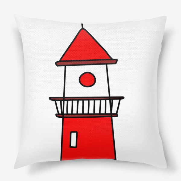 Подушка «рисунок маяка в красно белую полоску. морской маяк рисунок »