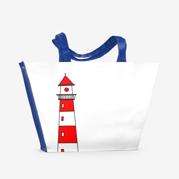Пляжная сумка «рисунок маяка в красно белую полоску. морской маяк рисунок »