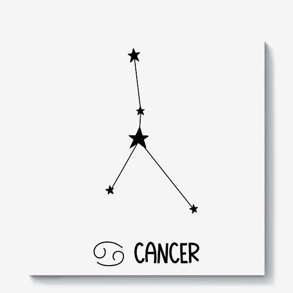 Холст « знак созвездия с знаком и словом Рак, черный зодиакальный знак со звездами и символом»