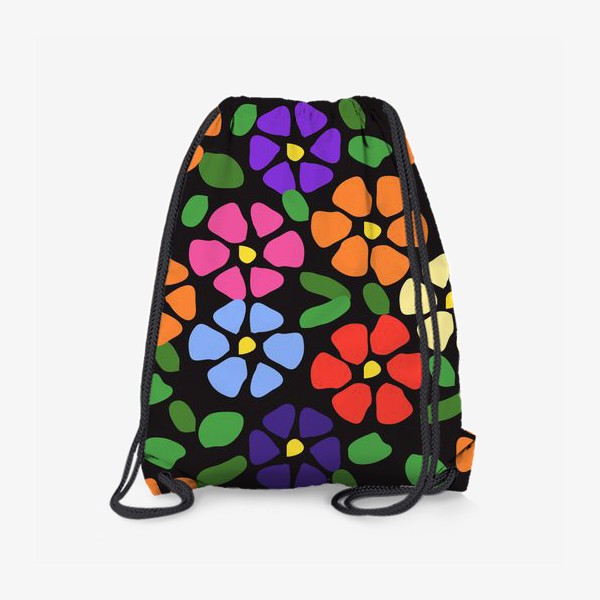 Рюкзак «Простые цветы на черном, паттерн»