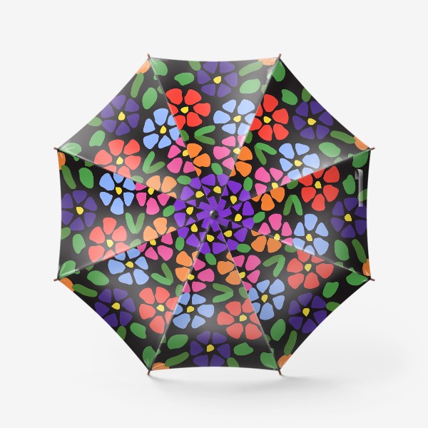Зонт «Простые цветы на черном, паттерн»