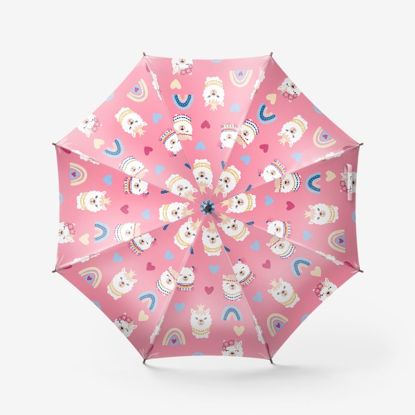 Зонт «Ламы и радуги на розовом, паттерн»